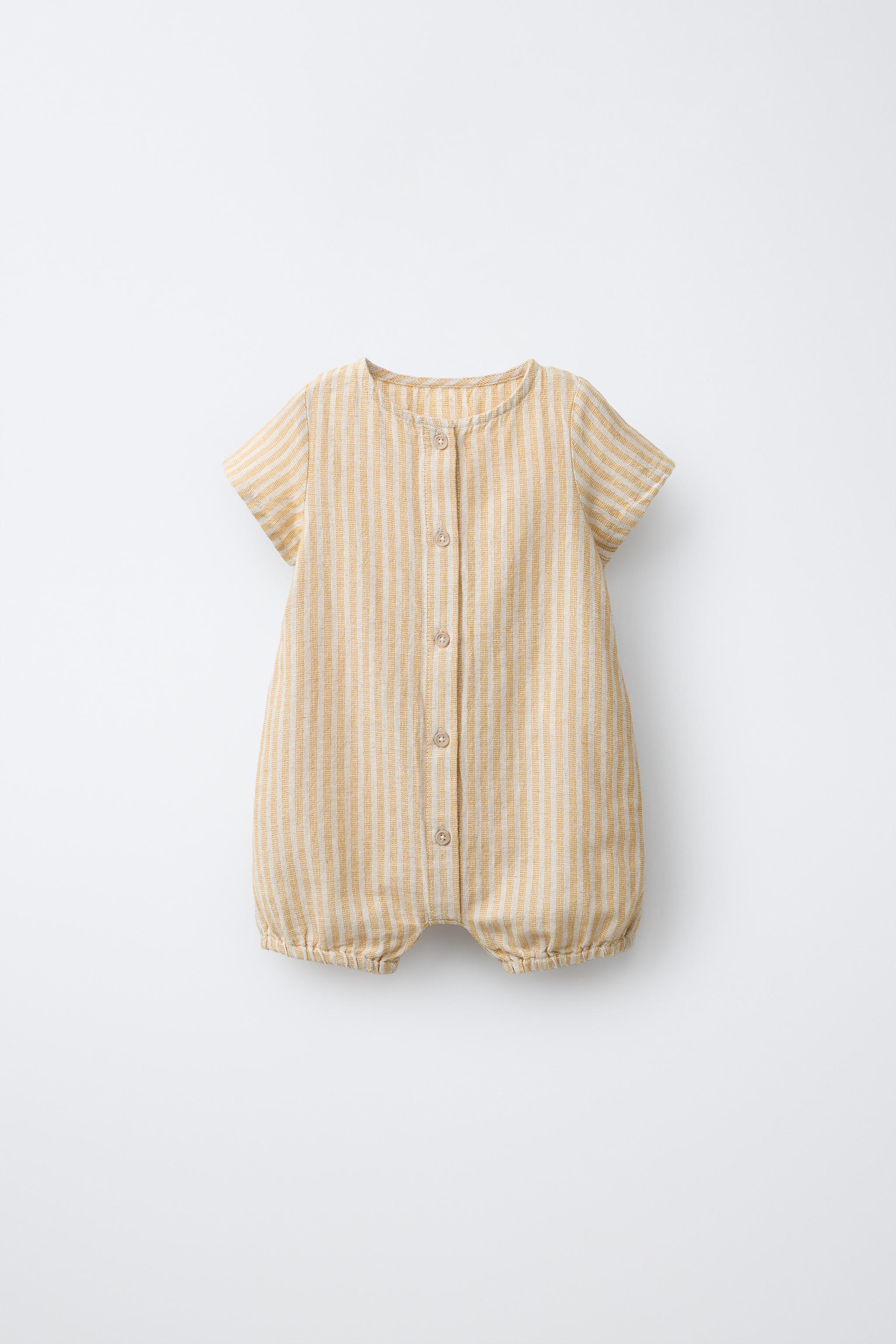 COTTON AND LINEN STRIPED ROMPER